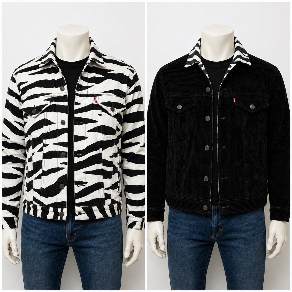 Levi's Type 3 Big E Reversible Zebra Corduroy Trucker Jacket Men's M Black White